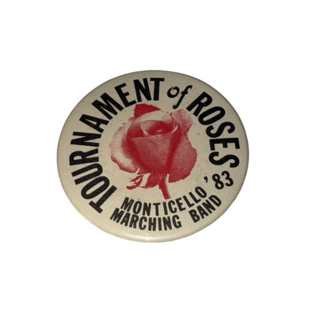 1983 Monticello HS Band Tournament Roses Parade Pinback Button Vtg Pasadena